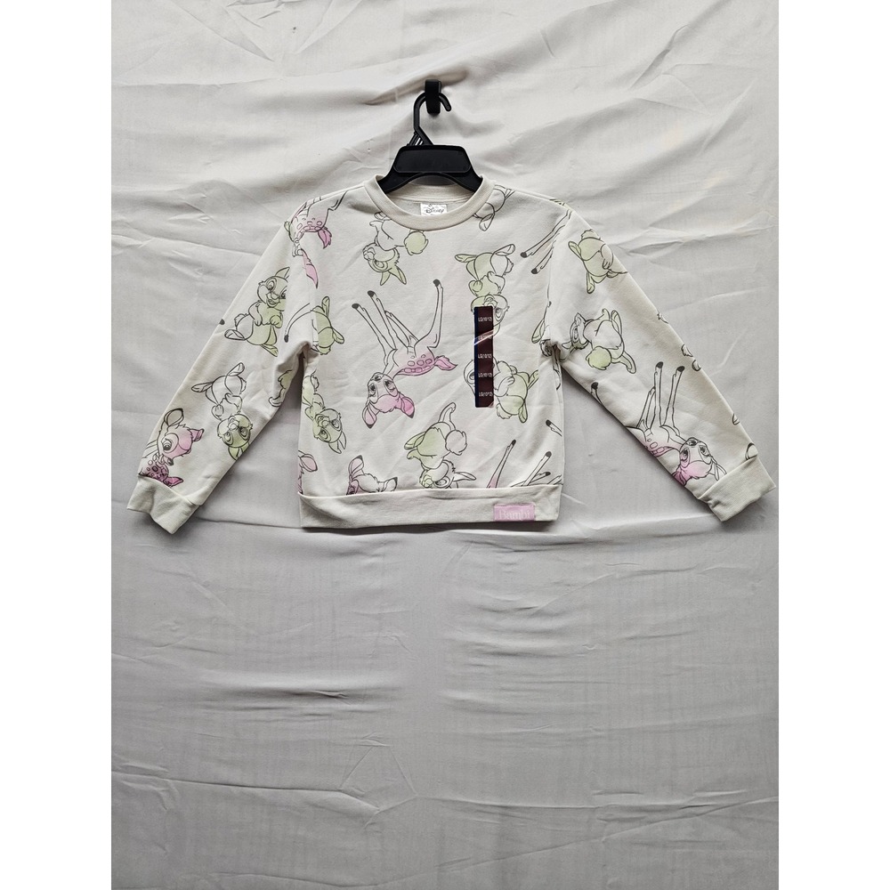 Disney Girls Bambi Thumper Pullover Sweatshirt Cream Viscose Blend Casual Size L